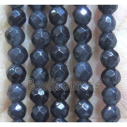 Jade Beads, faceted round, darkGrey dye