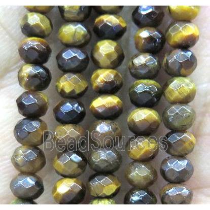 tiny yellow tiger eye stone bead, faceted rondelle