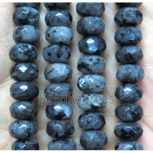 black Labradorite bead, faceted rondelle