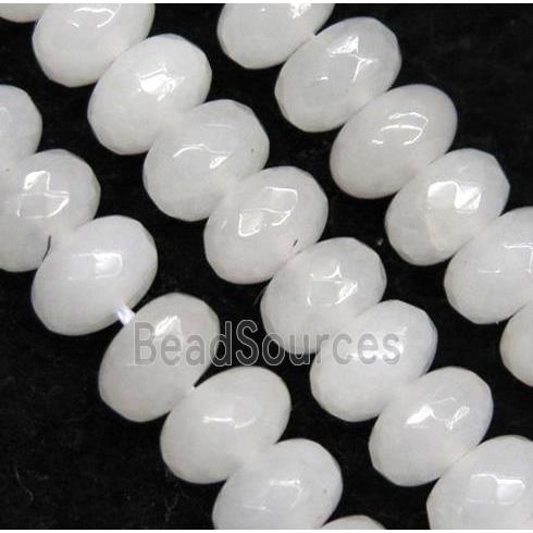 white jade bead, faceted rondelle