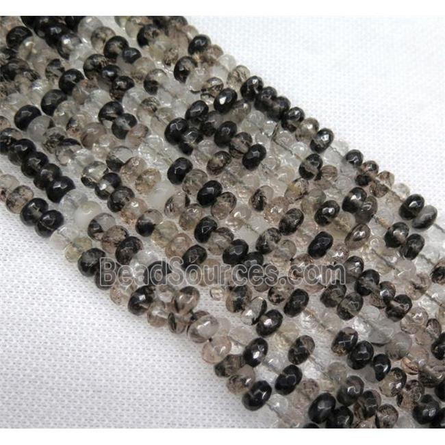 black watermelon quartz bead, faceted rondelle