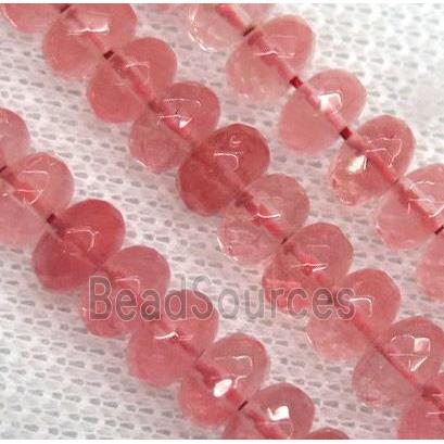 red cherry quartz beads, faceted rondelle