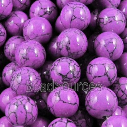 round turquiose beads, purple, synthetic