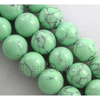 turquiose beads, round, green treated