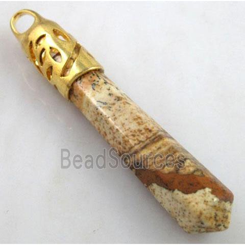 yellow Picture Jasper pendant, stick, point