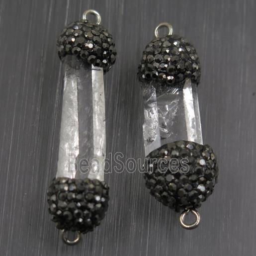 Clear Quartz connector paved rhinestone, stick