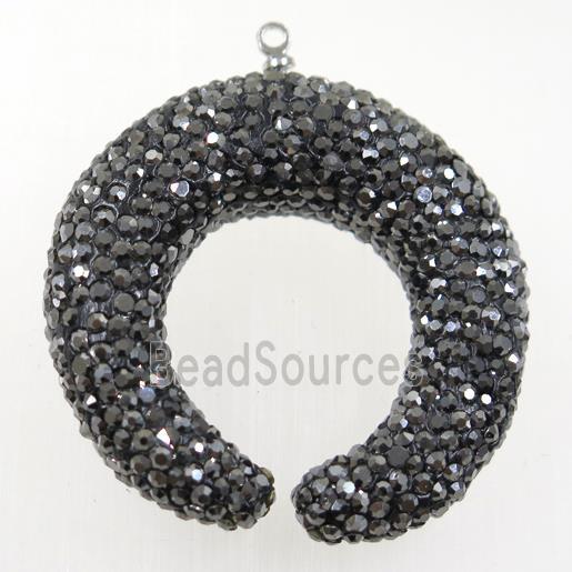 resin crescent pendant paved rhinestone