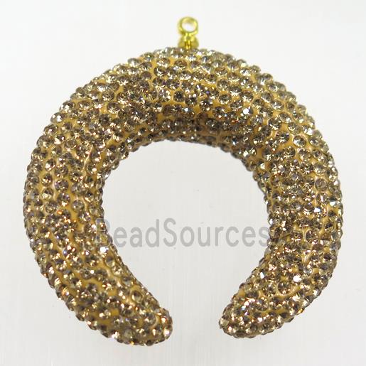 resin crescent pendant paved yellow rhinestone