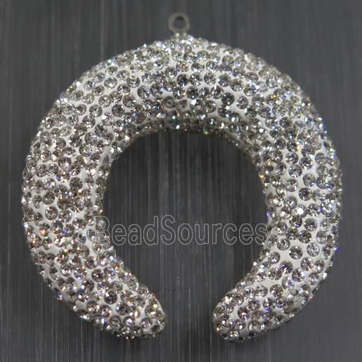 resin crescent pendant paved rhinestone