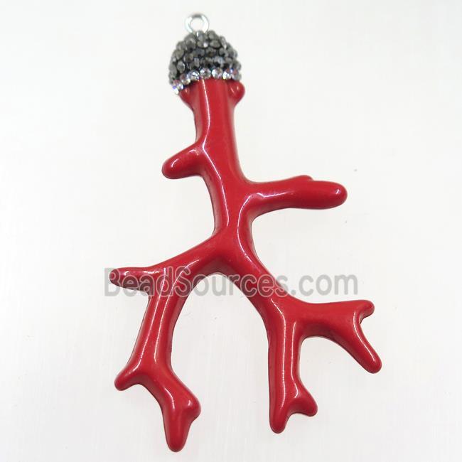 red resin branch pendant paved rhinestone