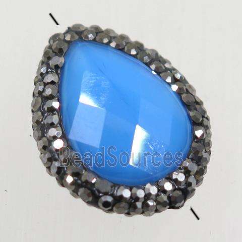 skyblue Chinese Crystal Glass teardrop beads paved rhinestone