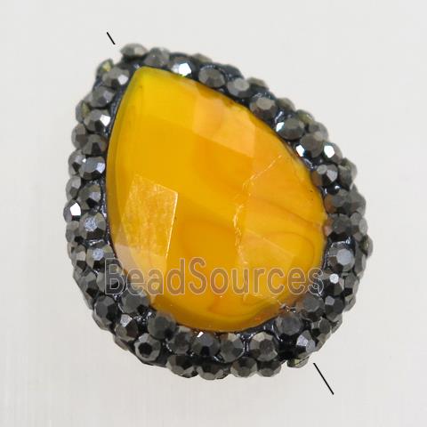 orange Chinese Crystal Glass teardrop beads paved rhinestone