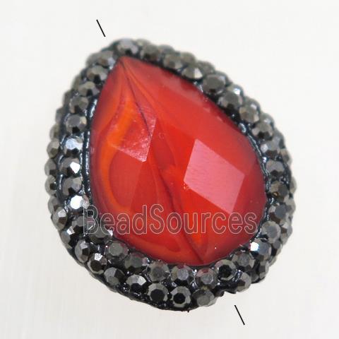 red Chinese Crystal Glass teardrop beads paved rhinestone