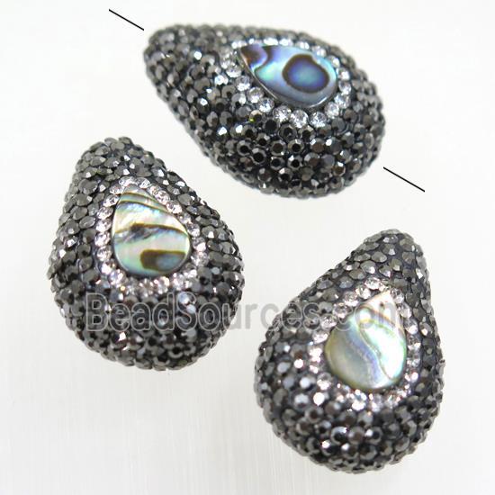 paua abalone shell bead paved rhinestone, teardrop