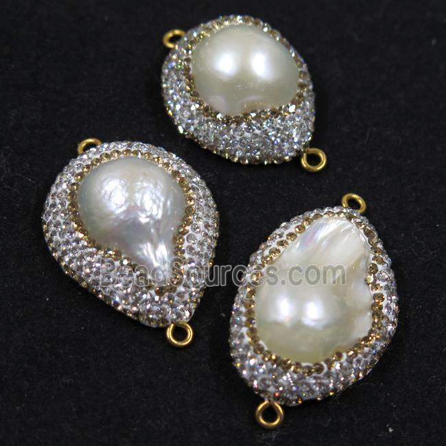 white freshwater pearl bead paved rhinestone