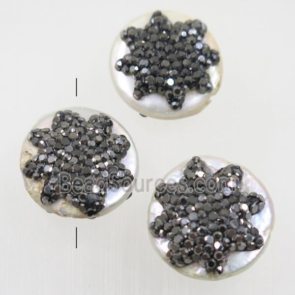 freshwater pearl beads paved rhinestone, coin round