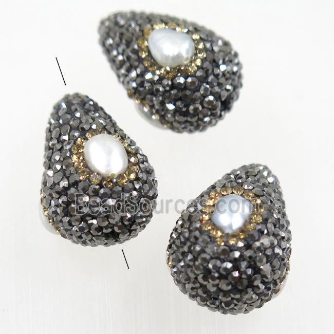 freshwater pearl beads paved rhinestone, teardrop