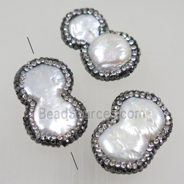 freshwater pearl beads paved rhinestone, 8-shape