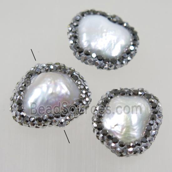 freshwater pearl beads paved rhinestone, freeform