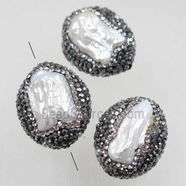 freshwater pearl beads paved rhinestone