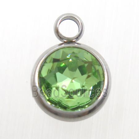 crystal glass pendant, green peridot, stainless steel