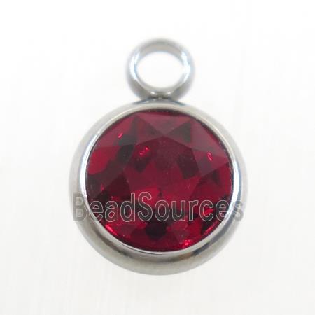 crystal glass pendant, ruby, stainless steel