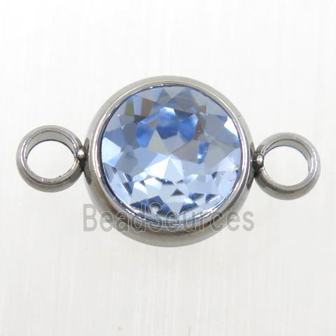 crystal glass connector, blue topaz, stainless steel