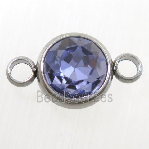 crystal glass connector, lavender alexandrite, stainless steel