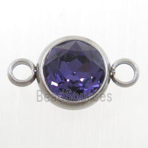 crystal glass connector, purple Amethyst, stainless steel