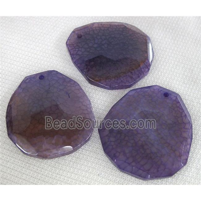 Natural agate stone pendant, freeform, purple