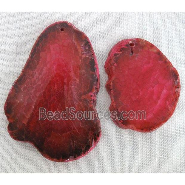 Natural agate stone slice pendant, red