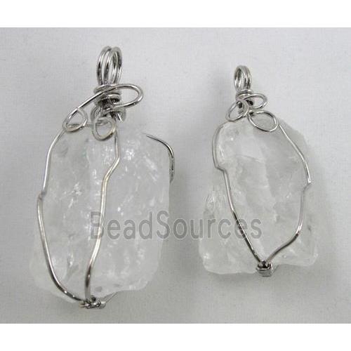 natural clear quartz stone pendants, wire wrapped, freeform