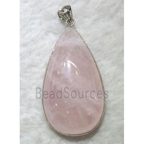 rose quartz pendant, teardrop