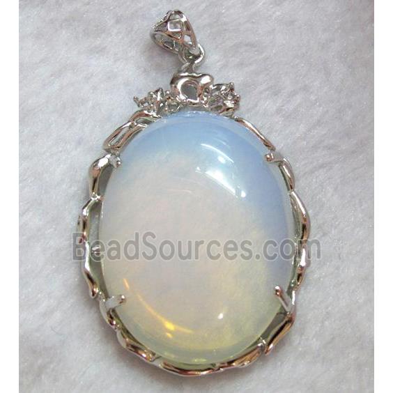 oval opal pendant, platinum plated, copper setting