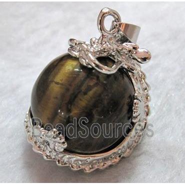 tiger eye stone pendant, platinum plated