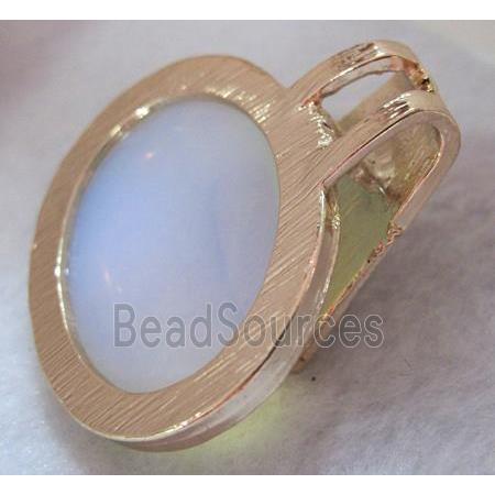 opalite pendant, gold, rhinestone