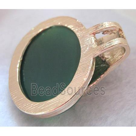 Green Agate pendant, rhinestone, gold plated