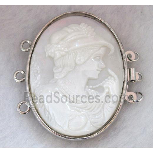 Victorian Lady Portrait Cameo, shell connector for necklace, bracelet, platinum plated