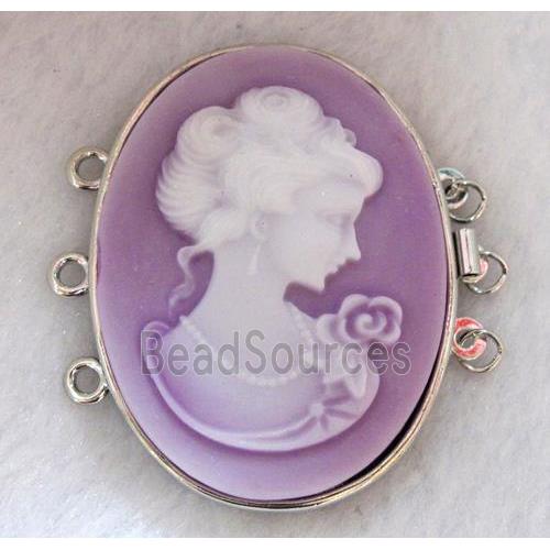 Victorian Lady Portrait Cameo, resin connector for necklace, bracelet, platinum plated