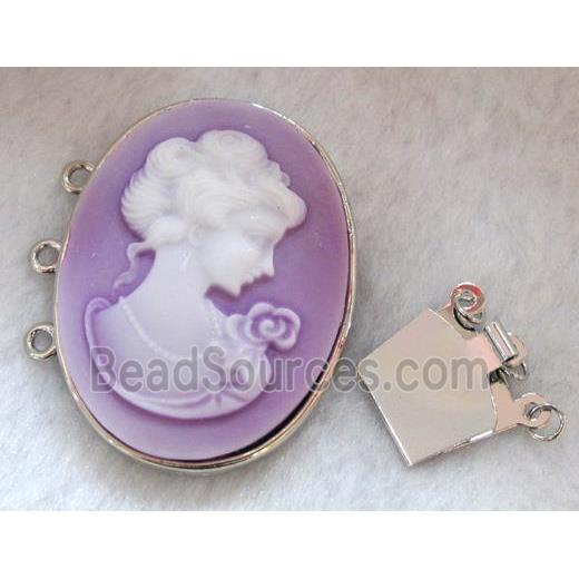 Victorian Lady Portrait Cameo, resin connector for necklace, bracelet, platinum plated