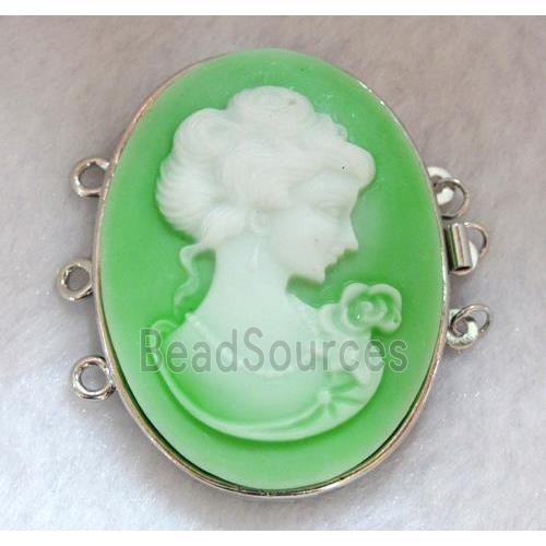 Victorian Lady Portrait Cameo, resin connector for necklace, bracelet, platinum plated