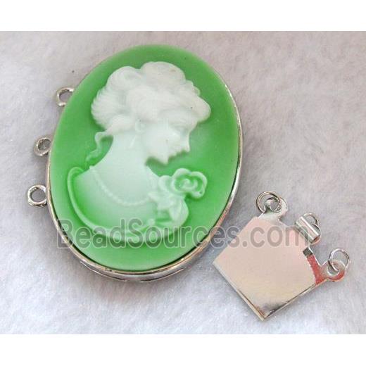 Victorian Lady Portrait Cameo, resin connector for necklace, bracelet, platinum plated