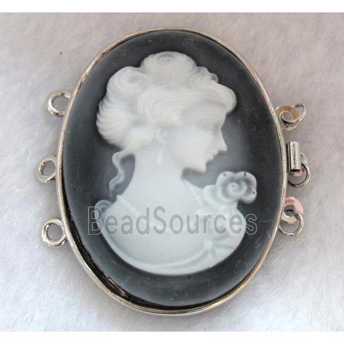 Victorian Lady Portrait Cameo, resin connector for necklace, bracelet, platinum plated