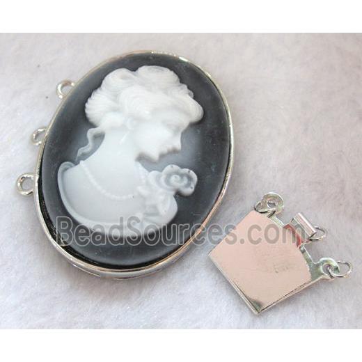 Victorian Lady Portrait Cameo, resin connector for necklace, bracelet, platinum plated