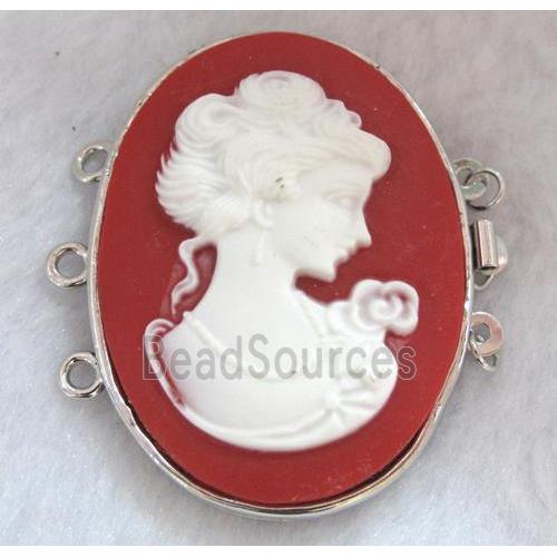 Victorian Lady Portrait Cameo, resin connector for necklace, bracelet, platinum plated