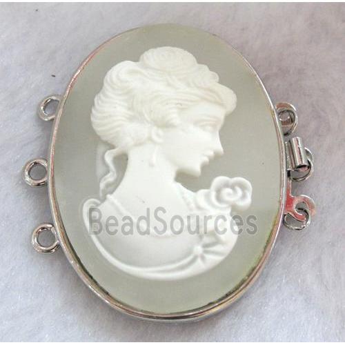 Victorian Lady Portrait Cameo, resin connector for necklace, bracelet, platinum plated