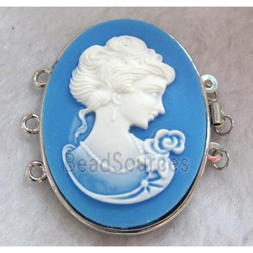 Victorian Lady Portrait Cameo, resin connector for necklace, bracelet, platinum plated