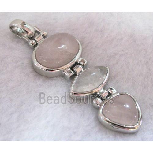 rose quartz pendant, platinum plated