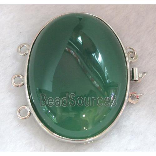 Green agate connector for necklace, bracelet, platinum plated