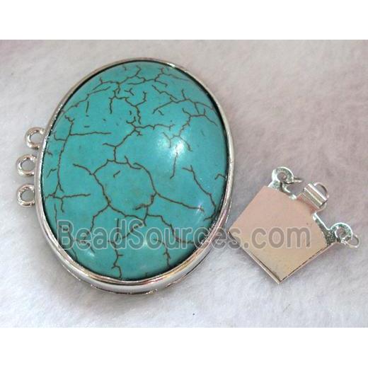 Turquoise connector for necklace, bracelet, platinum plated